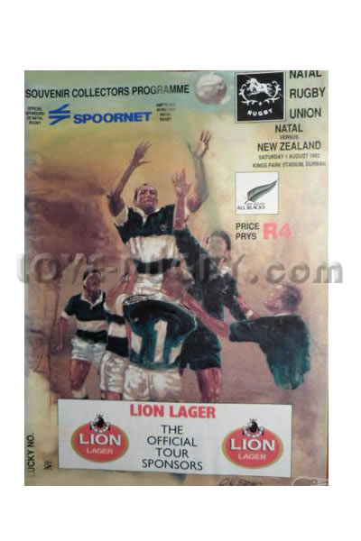 1992 Natal v New Zealand  Rugby Programme